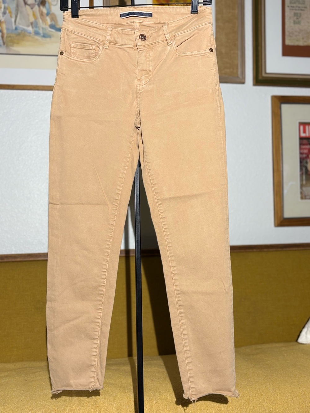 Massimo Dutti Tan Camel Skinny Fit Stretch Jeans Raw Hem Size US 4 / EUR 36